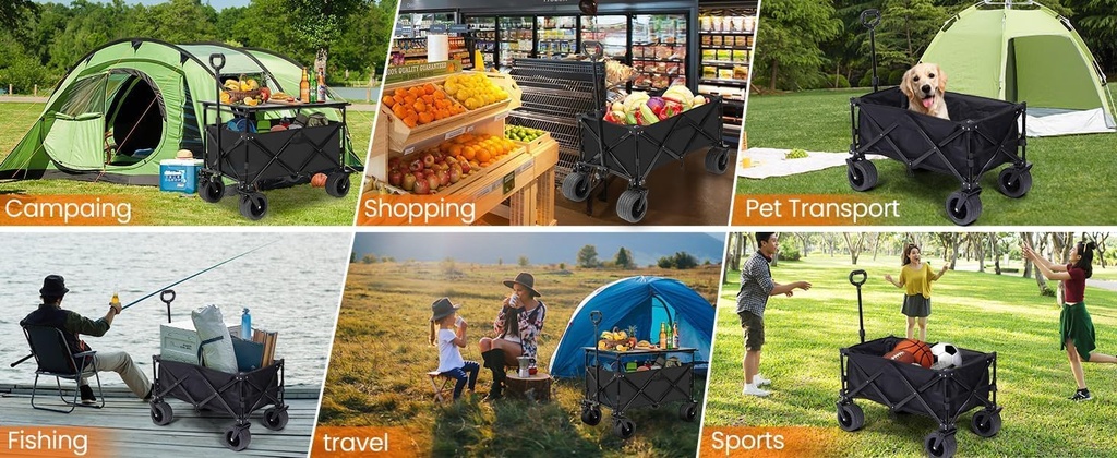 Folding Wagon, Portable with W Heels, 150kg, Beach Wagon, Wide, Big360 Wheels, Outdoor, Beach, Camping, Shopping, pets