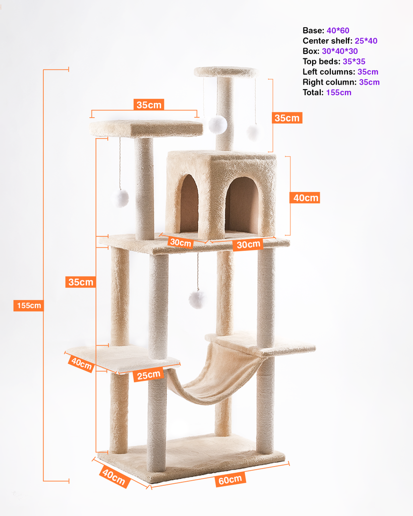 Cat House Large Multi-Level Tree Tower with Condo, Hammock, Scratching Posts & Toys