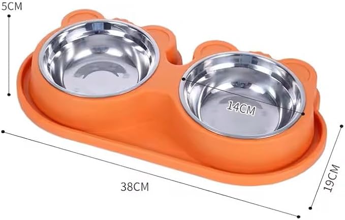 2 Stainless Steel Pet Bowls with Non-Slip Safety Base – Food & Water Feeder for Cats and Dogs (38×20×5 cm)