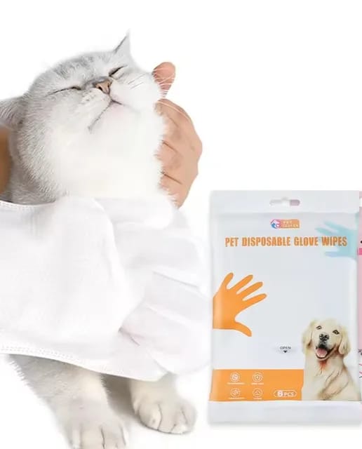 Pet Disposable Glove Wipes – Easy Grooming & Cleaning Mitts for Dogs & Cats (6 Pcs)