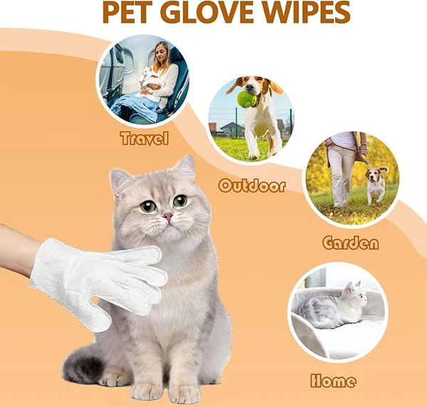 Pet Disposable Glove Wipes – Easy Grooming & Cleaning Mitts for Dogs & Cats (6 Pcs)