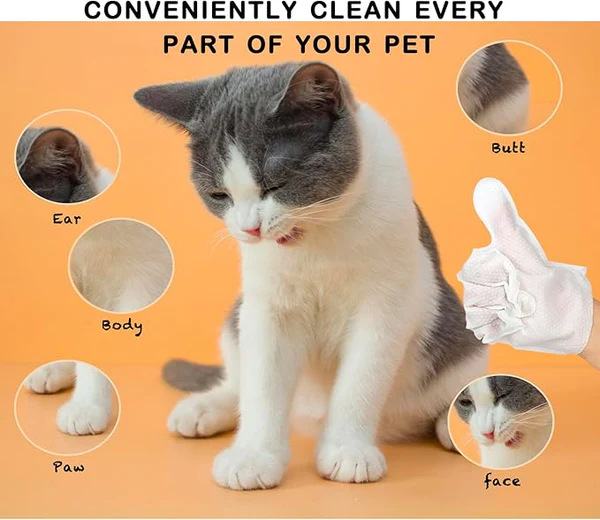 Pet Disposable Glove Wipes – Easy Grooming & Cleaning Mitts for Dogs & Cats (6 Pcs)