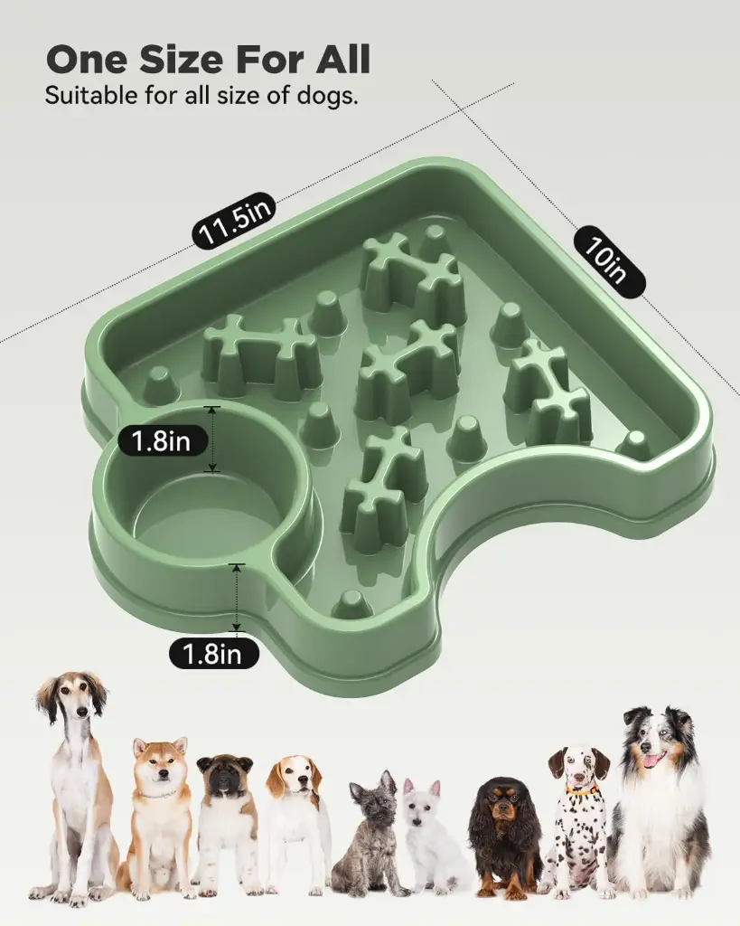 2-in-1 Slow Feeder Dog Bowl with Water Dish – Non-Slip Puzzle Food Bowl for Dogs & Cats - Green