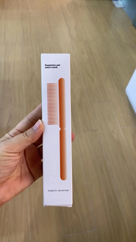 Pet Grooming Comb for Dogs & Cats – Stainless Steel Fine Tooth Comb with Ergonomic Handle (Orange)