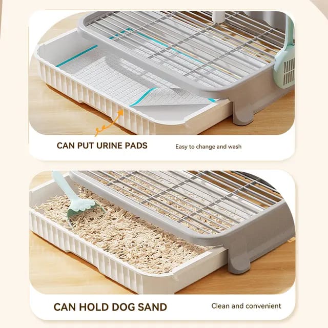 Indoor Small Dog Litter Box with Removable Pole & Mesh Tray – Puppy Training Pad Holder for Clean & Dry Paws 