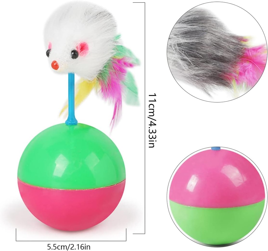Interactive Cat Toy - Feather Rotating Ball for Training, Teasing, Chasing, and Playing - Plastic Balance Ball