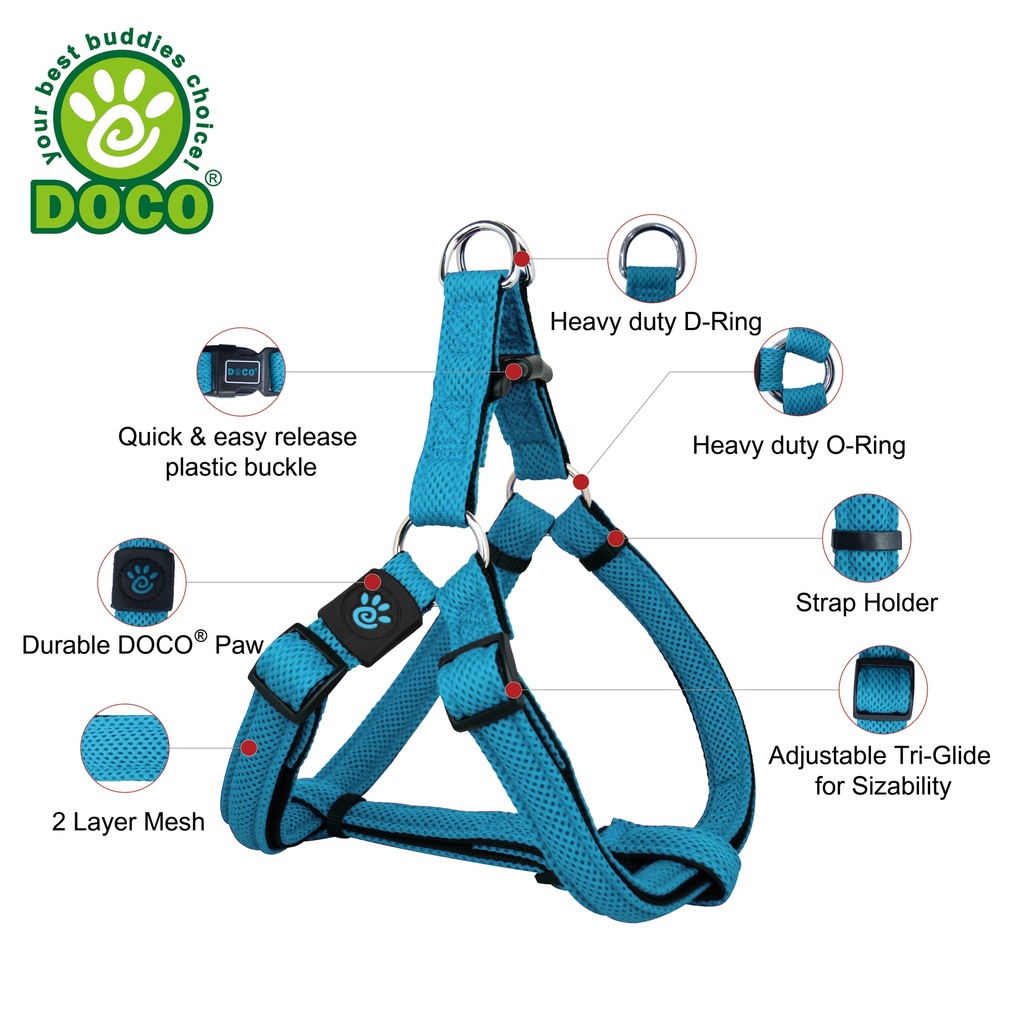 DOCO Puffy Mesh Dog Harness Medium (2.5 x 53-77cm)
