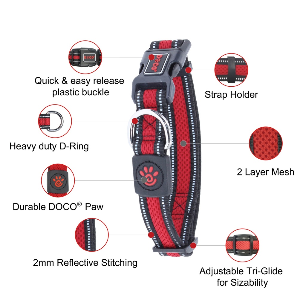 Doco Reflective Stitching Mesh Collar Small (2 x 28-40cm )