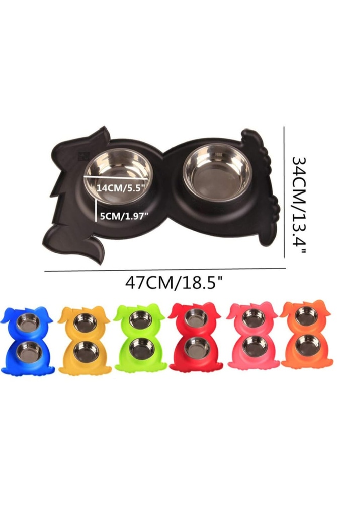 Double Stainless Steel Pet Bowls with Non-Slip Silicone Mat – 2-in-1 Food & Water Feeder for Dogs & Cats