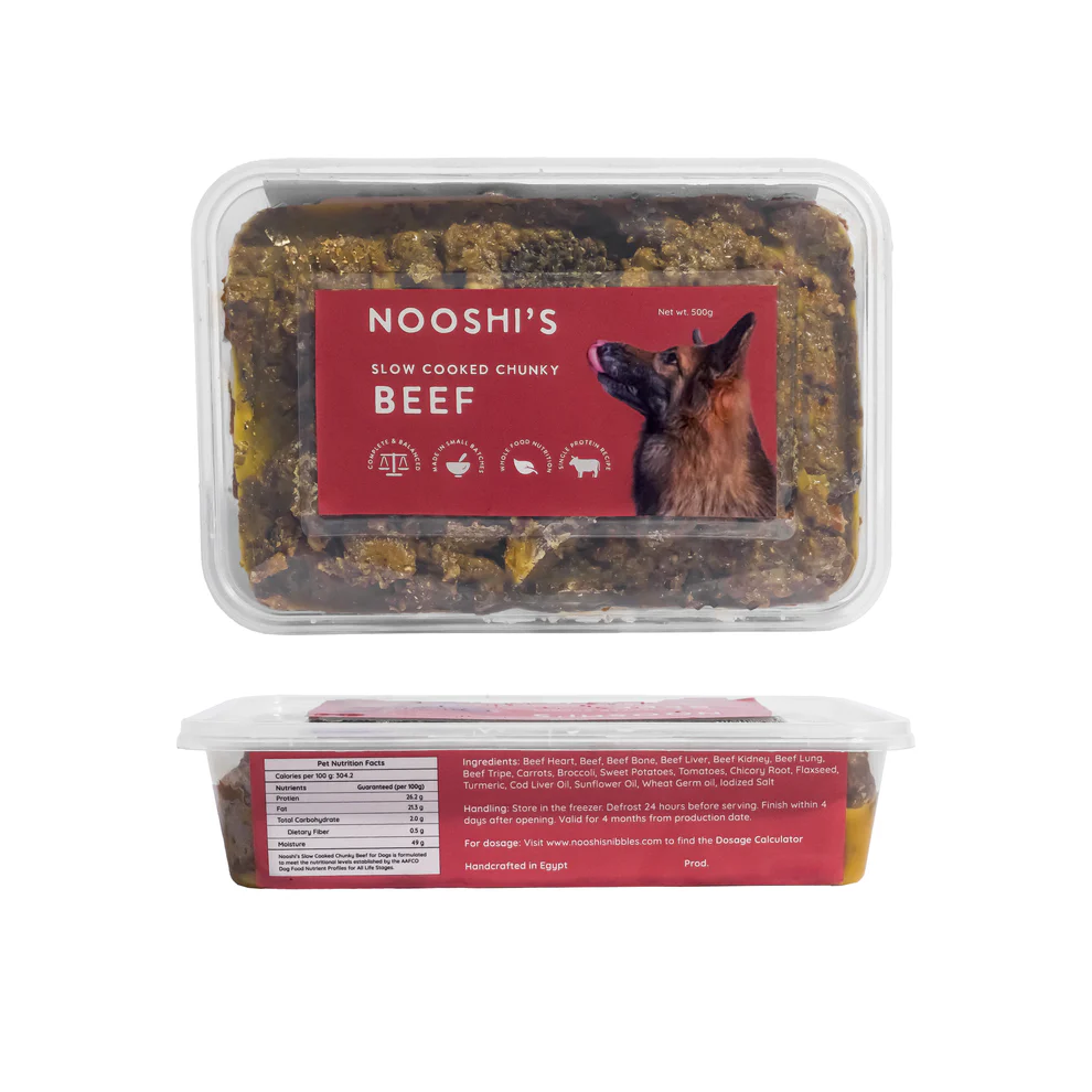 Nooshi's Frozen Food Slow-Cooked chunky Beef meal for dogs 500g