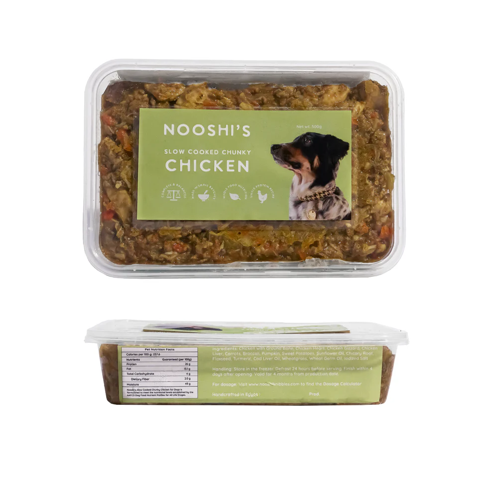 Nooshi’s Frozen Slow-Cooked Chunky Chicken Meal for Dogs – 500g | 70% Chicken & 30% Vegetables