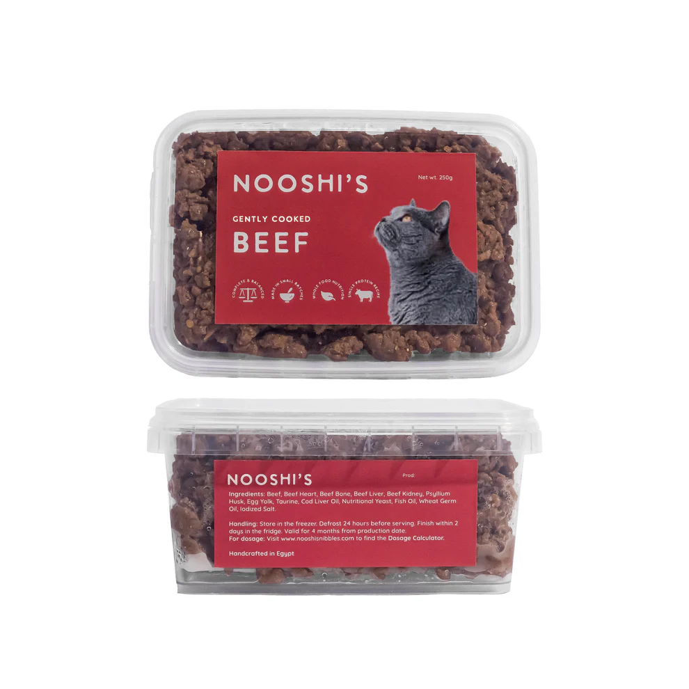 Nooshi’s Frozen Gently-Cooked Ground Beef Meal for Cats – 200g | 98% Beef Protein with Taurine & Superfoods