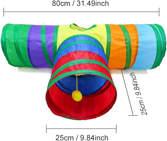 3-Way Cat Tunnel Toy – Foldable Rainbow Play Tube with Crinkle Sounds & Ball Toy for Cats, Kittens & Small Pets