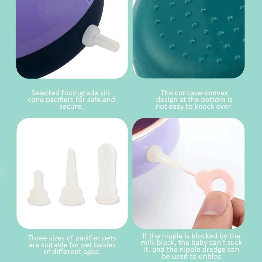 Pet Milk Feeding Bowl with Pacifiers – Self-Sucking Anti-Choke Nursing Feeder for Puppies & Kittens (11×11×5 cm)