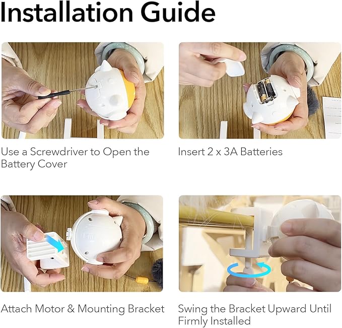 Automatic Interactive Cat Toy with Fluffy Ball – Rising & Falling Motion Teaser for Indoor Cats | Battery Operated, No-Drill Installation