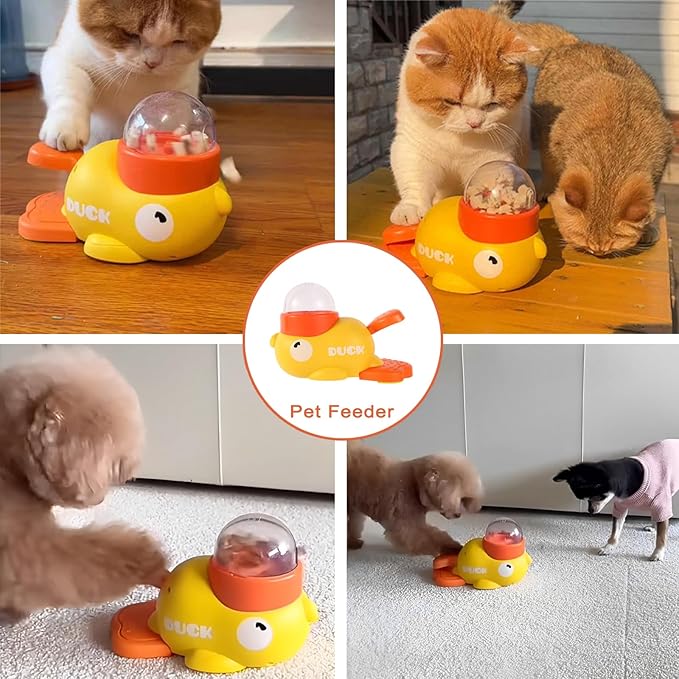 Interactive Duck-Shaped Dog Treat Dispenser & Puzzle Feeder – Slow Feeding Toy for Dogs & Cats | Press-to-Dispense Design for Smart & Healthy Eating
