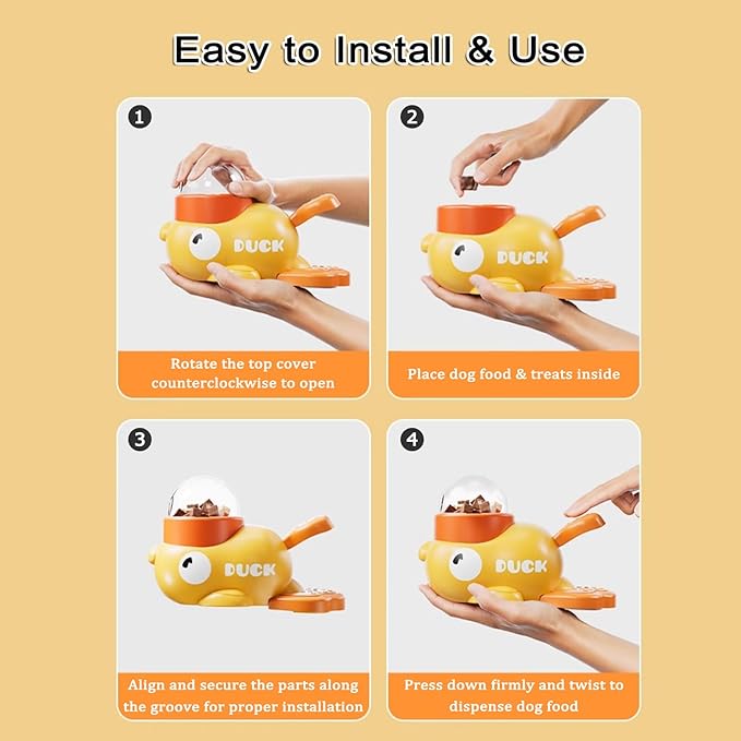Interactive Duck-Shaped Dog Treat Dispenser & Puzzle Feeder – Slow Feeding Toy for Dogs & Cats | Press-to-Dispense Design for Smart & Healthy Eating