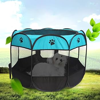Foldable Pet Playpen – Portable Oxford Cloth Pet Tent for Dogs, Cats & Puppies | Breathable Mesh, Zipper Top & Easy Carry Design (74×74×43 cm) - Turquoise