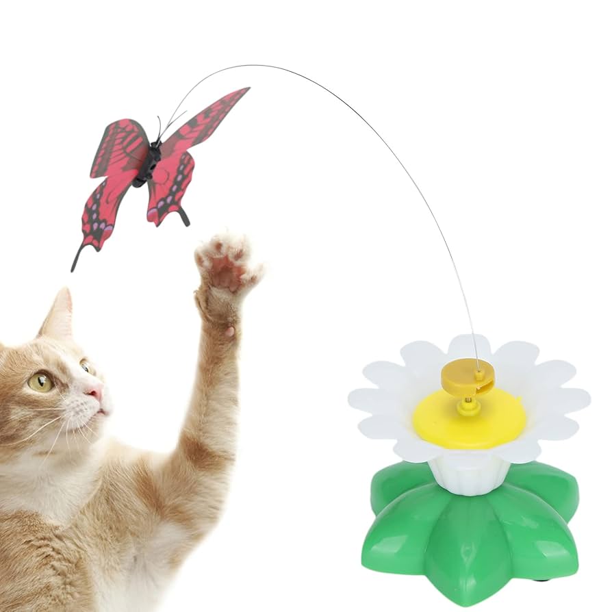 360° Rotating Butterfly Flower Cat Toy – Interactive Battery-Operated Teaser Toy | Fun, Exercise & Stress Relief for Cats and Kittens