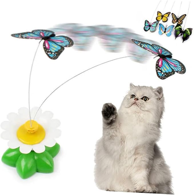 360° Rotating Butterfly Flower Cat Toy – Interactive Battery-Operated Teaser Toy | Fun, Exercise & Stress Relief for Cats and Kittens