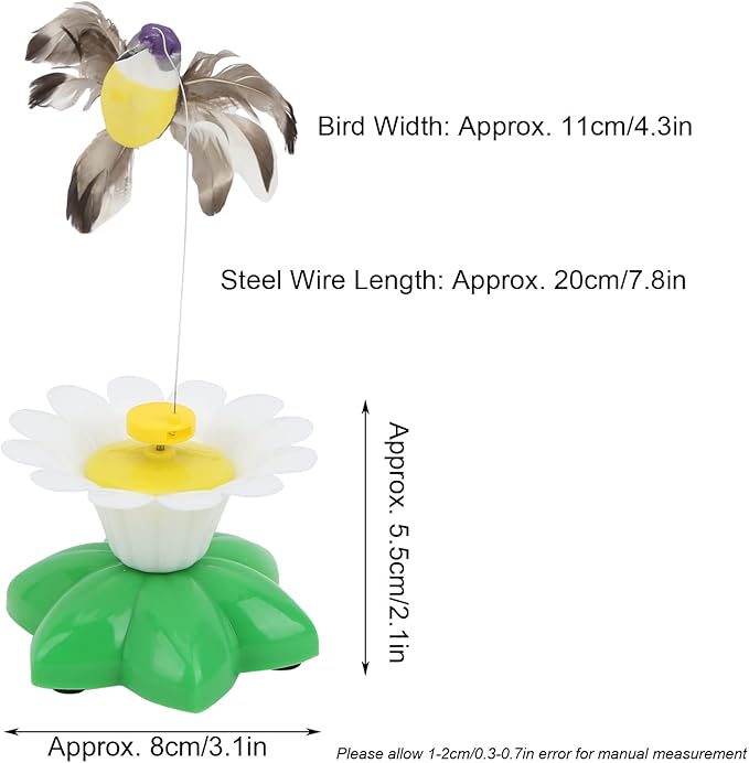 360° Rotating Hummingbird Flower Base - Interactive Toy for Cats| Realistic Motion, Battery Operated