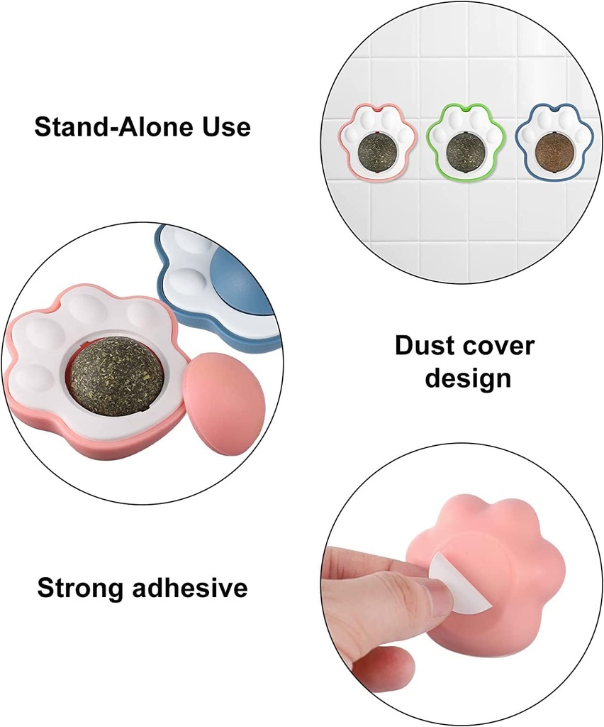 Paw-Shaped Catnip Ball Toy for Cats – Rotating Wall-Mounted Cat Treat Toy | Natural Catnip for Dental Health, Fresh Breath & Hairball Relief