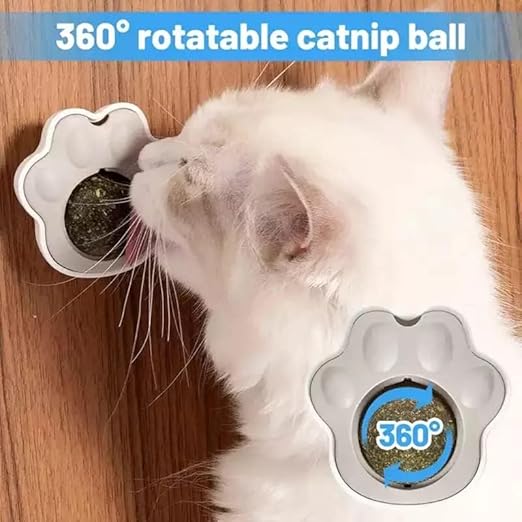 Paw-Shaped Catnip Ball Toy for Cats – Rotating Wall-Mounted Cat Treat Toy | Natural Catnip for Dental Health, Fresh Breath & Hairball Relief