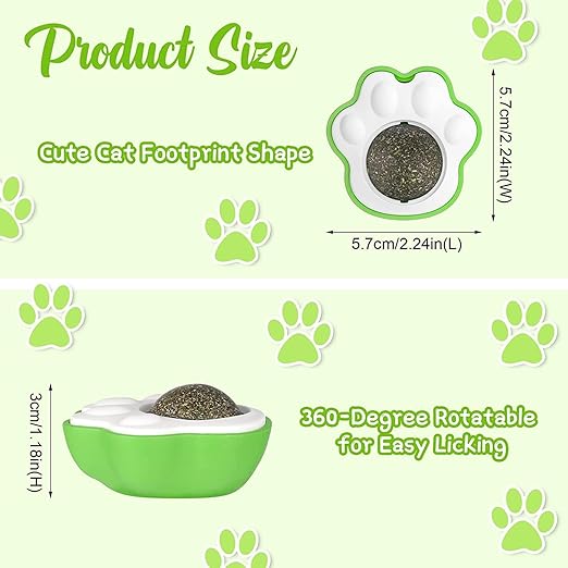 Paw-Shaped Catnip Ball Toy for Cats – Rotating Wall-Mounted Cat Treat Toy | Natural Catnip for Dental Health, Fresh Breath & Hairball Relief