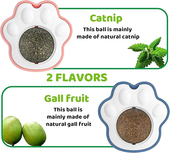 Paw-Shaped Catnip Ball Toy for Cats – Rotating Wall-Mounted Cat Treat Toy | Natural Catnip for Dental Health, Fresh Breath & Hairball Relief