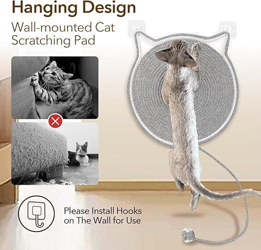 Cat Face Scratching Mat with Hanging Toy Ball – 2-in-1 Wall & Floor Scratch Pad | Cotton Rope Cat Scratcher & Bed for Healthy Claws