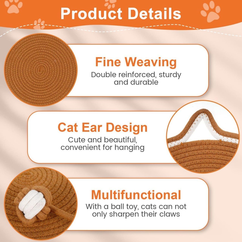 Cat Face Scratching Mat with Hanging Toy Ball – 2-in-1 Wall & Floor Scratch Pad | Cotton Rope Cat Scratcher & Bed for Healthy Claws