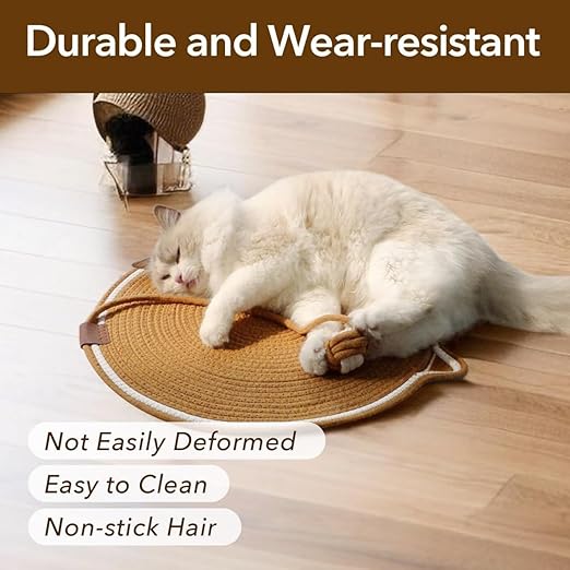 Cat Face Scratching Mat with Hanging Toy Ball – 2-in-1 Wall & Floor Scratch Pad | Cotton Rope Cat Scratcher & Bed for Healthy Claws