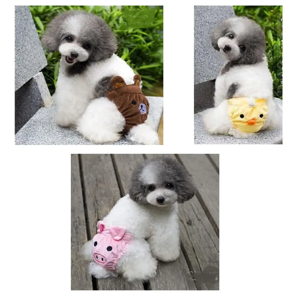 Bear Design Reusable Pet Diaper for Small Dogs & Cats – Washable Soft Female Pants with Adjustable Fit