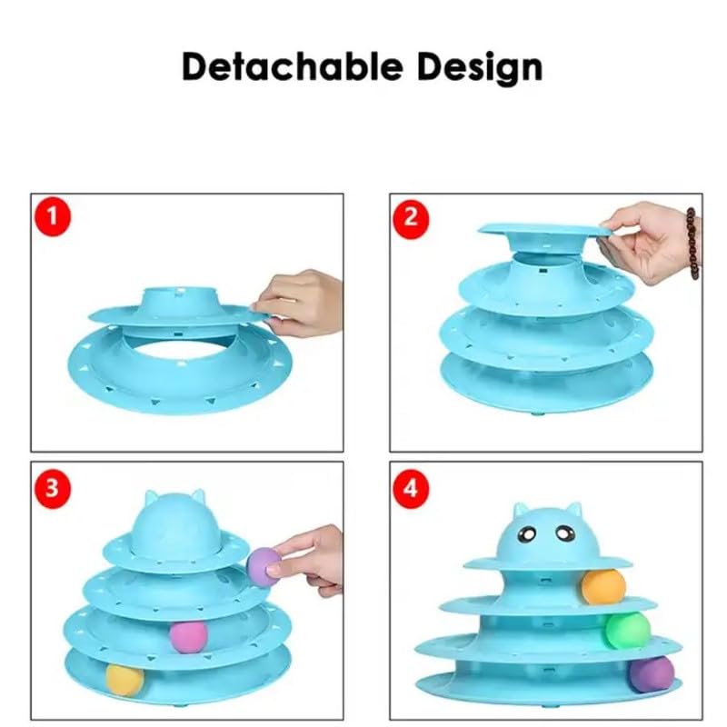 Nunbell 3-Level Turntable Cat Toy Circular with Three Colorful Balls Interactive, Funny Puzzle Cat Toys