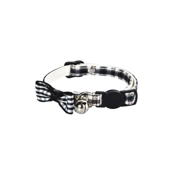 Naomi Classic Caro Cat Collar with Bow & Bell Black and White (YL117399-B)