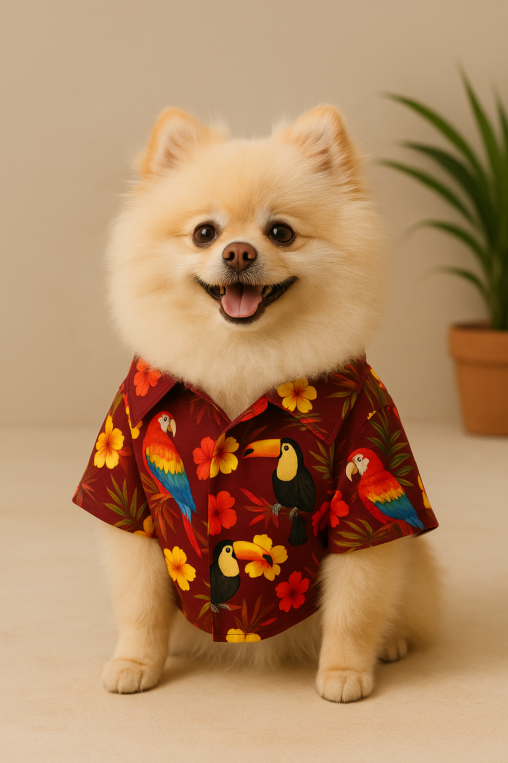 Petmoda Hawaiian Dog Shirt Size 4 - Tropical Parrots