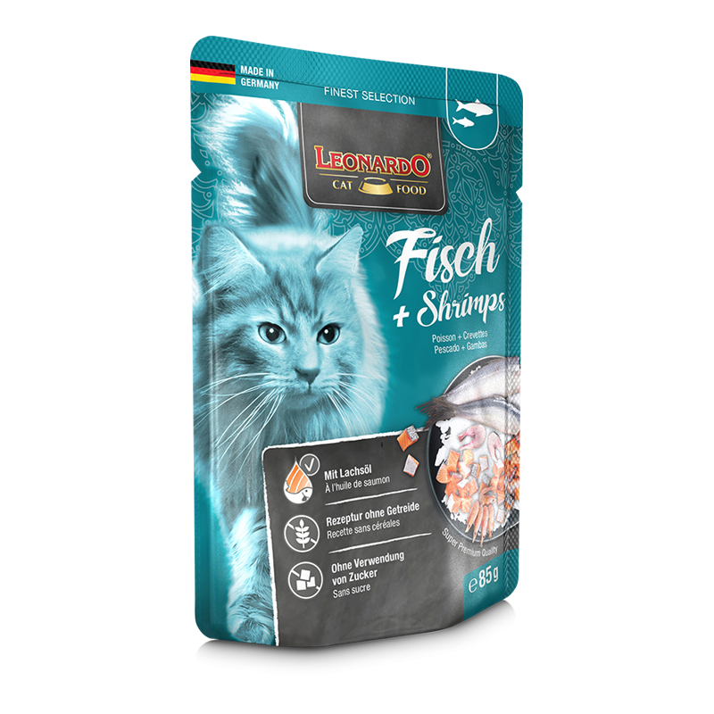 Leonardo Fish + Shrimps Adult Cat Wet Food Pouch 85g
