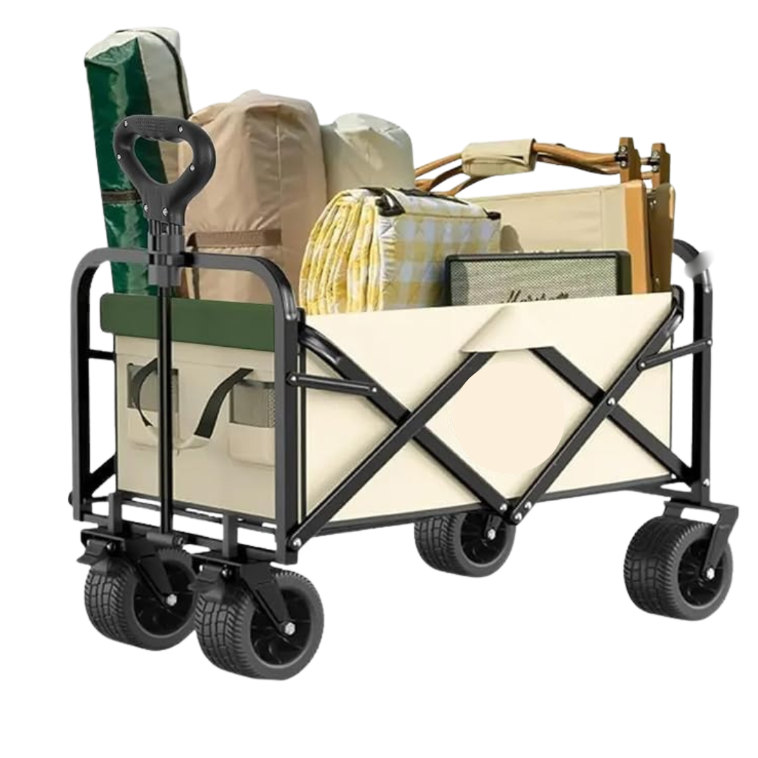 Folding Wagon, Portable with W Heels, 120kg, Pet Transport Wagon, Wide, Big360 Wheels, Outdoor, Beach, Camping & Shopping