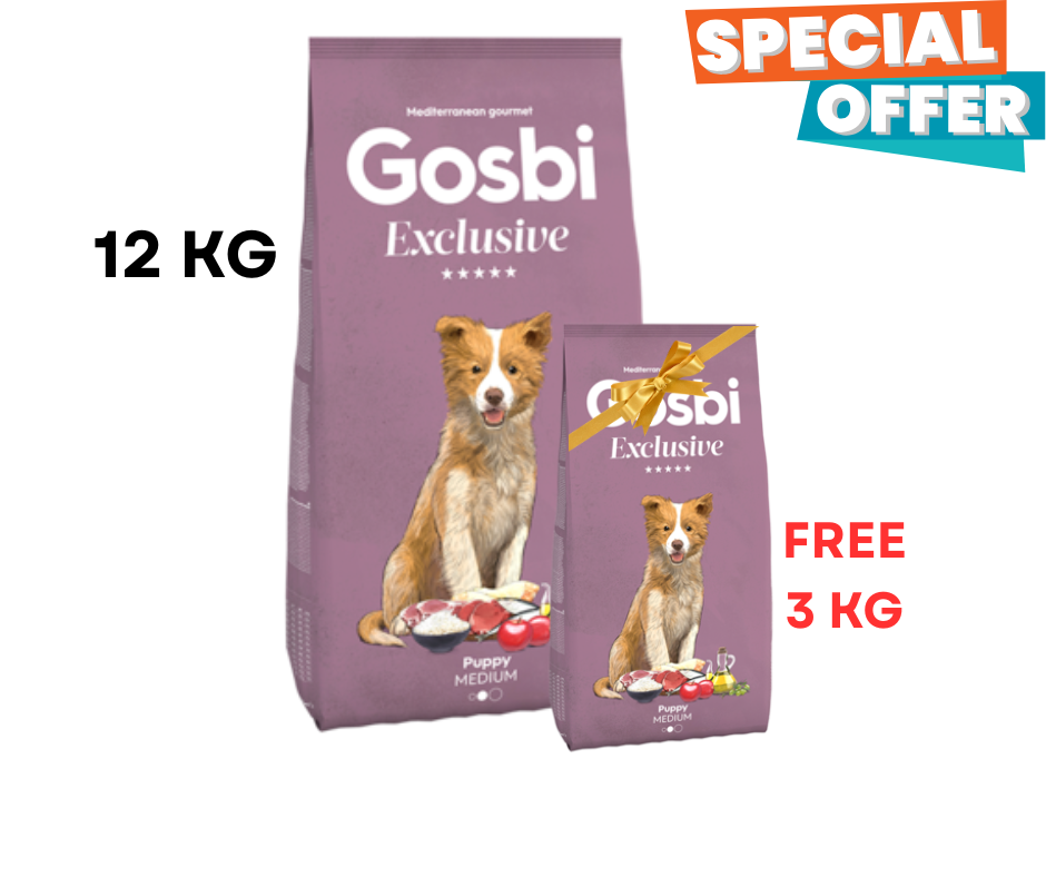 Gosbi Exclusive Puppy Medium Dry Dog Food 12Kg + 3Kg Free