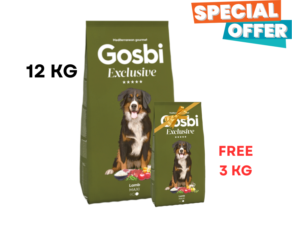 Gosbi Exclusive Lamb Maxi Adult Dog Dry Food 12Kg + 3Kg Free