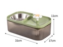 Automatic Flower Cat Water Fountain & Stainless Steel Food Bowl (Black & Green), 3L, Ultra Quiet water dispenser with smart pump.