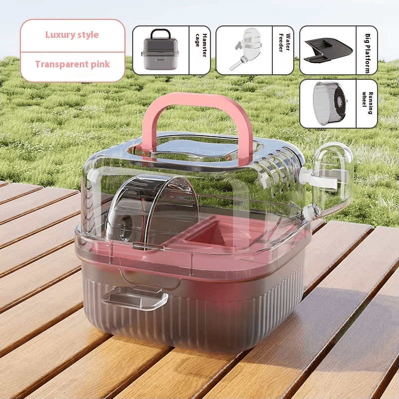 Portable Hamster Travel Cage & Small Pet Carrier Box – Breathable Plastic Transport House with Handle - Pink