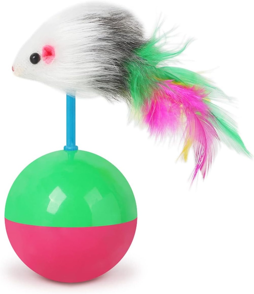 Interactive Cat Toy Ball with Feather Mouse – Kitten Teaser Play Toy for Exercise, Fun & Stress Relief
