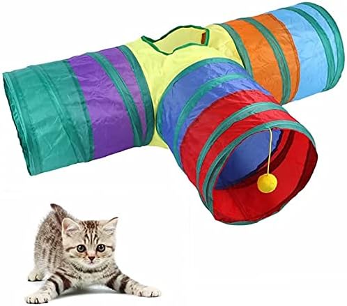 3-Way Cat Tunnel Toy – Foldable Rainbow Play Tube with Crinkle Sounds & Ball Toy for Cats, Kittens & Small Pets
