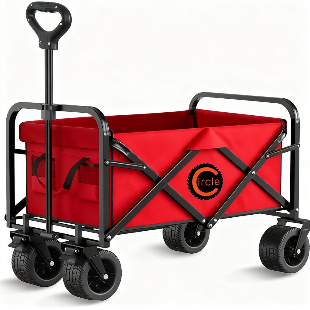 Folding Wagon, Portable with W Heels, 120kg, Pet Transport Wagon, Wide, Big360 Wheels, Outdoor, Beach, Camping & Shopping