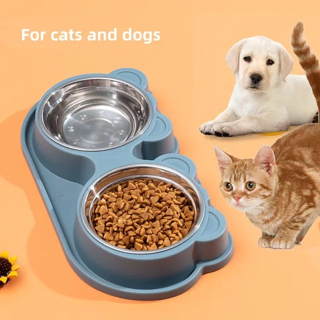 2 Stainless Steel Pet Bowls with Non-Slip Safety Base – Food & Water Feeder for Cats and Dogs (38×19×5 cm) 