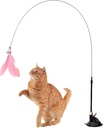 Interactive Feather Rod Cat Toy with Bell & Suction Cup Base – Elastic Teaser Wand for Active Indoor Cats (Black Feather)