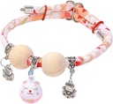 Natural Wooden Bead Cat Collar with Random Charm – Stylish Adjustable Collar for Cats with Gentle Insect Protection (Red)
