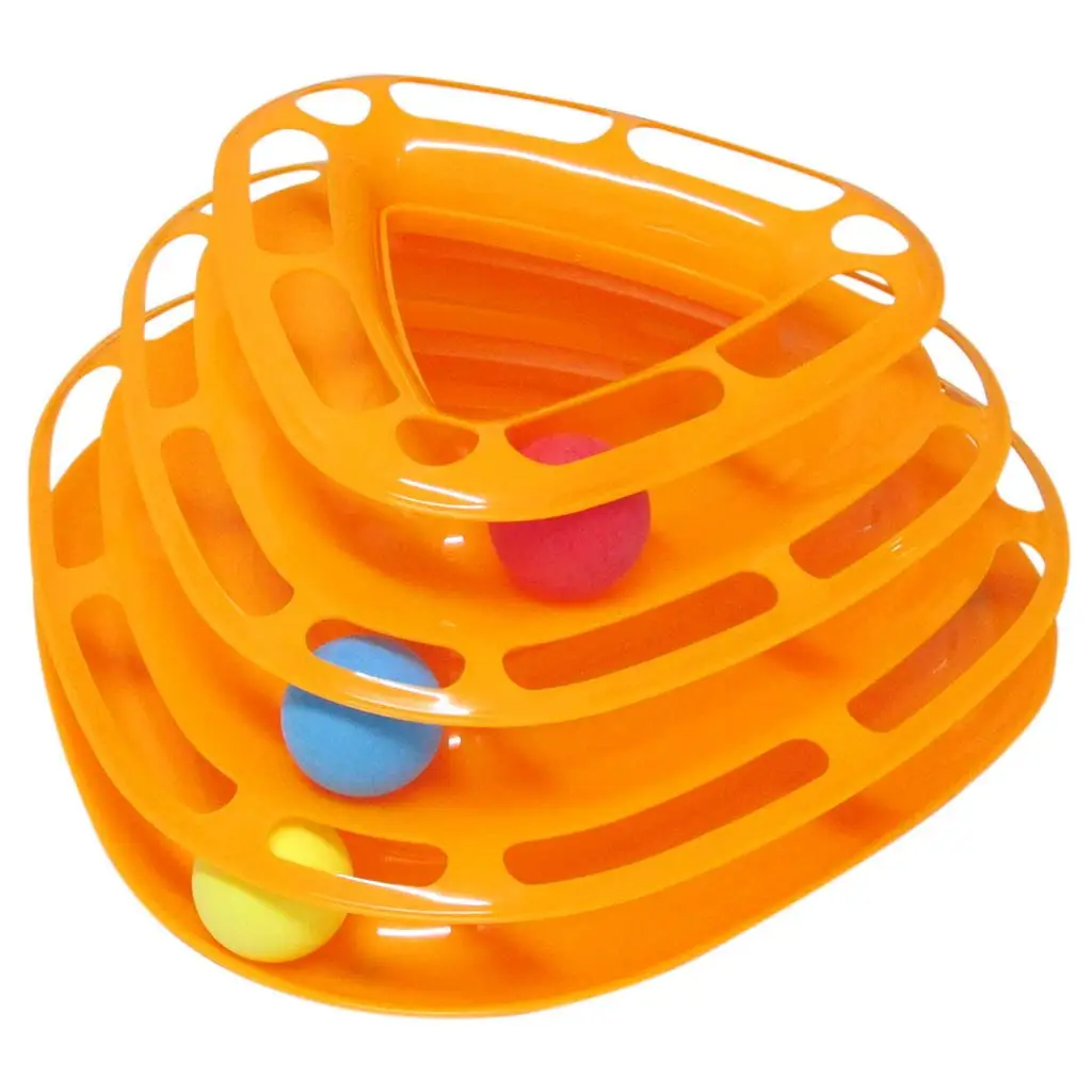 Nunbell 3-Level Triangular Cat Toy with Three Colorful Balls Interactive Play for Cats - Orange