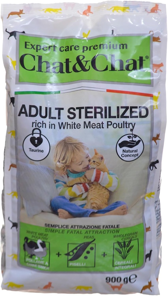 Expert Chat & Chat Care Adult Sterilized Cat Food Rich in White Meat Poultry 900 g